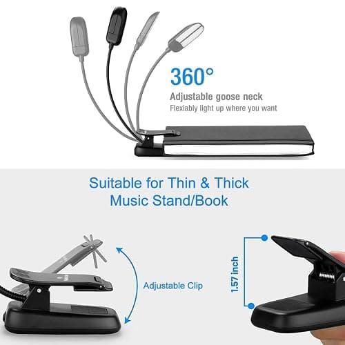 Vekkia 14 LED Rechargeable Book Light for Reading at Night, Eye-Care Reading Light for Books in Bed, 180° Adjustable, Clip on Lamp, 3 Color Temperatures, Lightweight, Present for Reader thumbnail 6