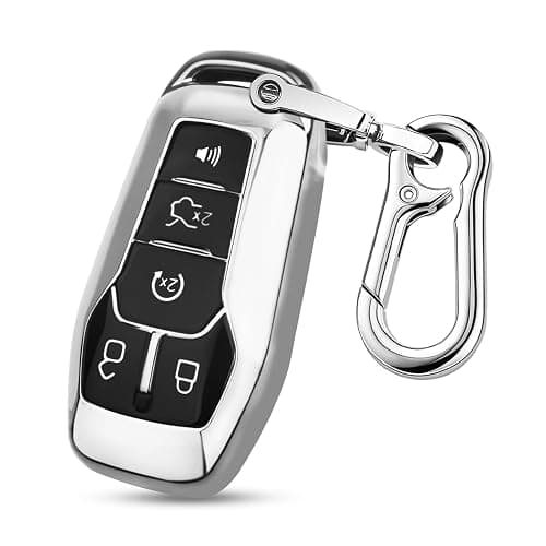 QBUC Ford Key Fob Cover with Keychain, Shell Compatible with Ford Explorer, F150, Lincoln MKC, MKX, MKZ, Fusion, Mustang, Edge Remote Vehicle Accessories (Silver) - Image 1