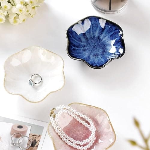 Lotus Leaf Shape Ring Holder Dish, Small Key Bowl, Ceramic Trinket Tray Jewelry Dish Organizing Necklace Earrings for Mom Friend Sister. All Jewelries Are NOT Included. Light Blue. thumbnail 6