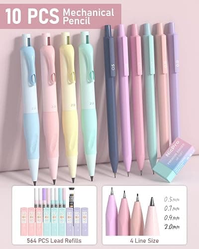 Nicpro 78 PCS Aesthetic School Supplies with Cute Pen Case, 12 Pastel Highlighters, 12 Color & Black Ink Gel Pens, 10 Mechanical Pencils 0.5, 0.7, 0.9, 2.0 mm, 6 Multicolor Pen for Student Stationary thumbnail 5