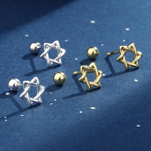 YILUOCD Hypoallergenic 925 Silver Plated Star of David Stud Earring Hexagon Star Twisted Earrings for Women Valentines Day Jewelry Gifts (Silver) thumbnail 7