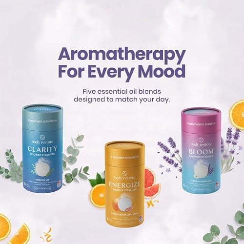 BodyRestore Shower Steamers Aromatherapy, Gifts for Women, Bloom 6 Pack | Birthday Gifts for Women, Men, Mom & Dad, Spa Stress Relief & Relaxation, Self Care, Essential Oil Tablets thumbnail 8