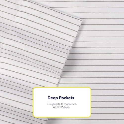 Queen Sheets Pinstripe White - 6 Piece 1500 Supreme Collection Fine Brushed Microfiber Deep Pocket Queen Sheet Set Bedding - 2 Extra Pillow Cases, Great Value, Queen, Pinstripe White thumbnail 5