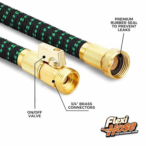 Flexi Hose with 8 Function Nozzle, 50FT - Lightweight Expandable Garden Hose, No-Kink Flexibility, 3/4 Inch Solid Brass Fittings and Double Latex Core - Black and Green thumbnail 6