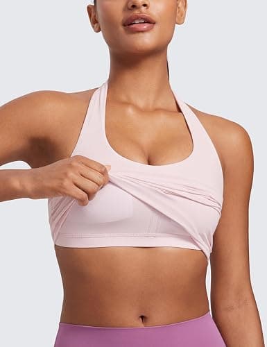 CRZ YOGA Butterluxe Halter Crop Tank Tops for Women - Open Back Padded Longline Sports Bras Workout Gym thumbnail 4