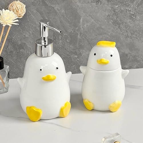 WAIT FLY Cute Duck Ceramic Soap Dispenser with Plasic Pump, Refillable Lotion Soap Bottle, Dish Soap Dispenser, Hand Soap Dispenser thumbnail 5