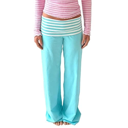 LILTWIST Women Y2k Striped Fold Over Pants Low Rise Yoga Pants Lounge Bottoms Color Block Wide Leg Flare Leggings Sweatpants thumbnail 2