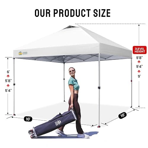 CROWN SHADES 10x10 Pop Up Canopy, Patented Center Lock One Push Tent Canopy, Newly Designed Storage Bag, 8 Stakes, 4 Ropes (10x10, White) thumbnail 2