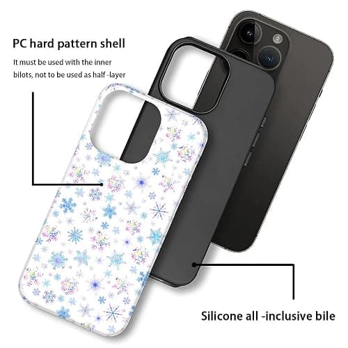 Flivro Case for iPhone 15, PC Hard Shell & Silicone Inner Bumper, Anti-Scratch Full-Body Cover Shockproof Slim Design -Iridescent Christmas Snow Flake Winter thumbnail 3