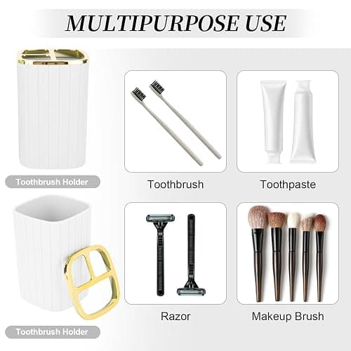 2PCS Bathroom Accessories Set, White and Gold Bathroom Accessories Include Soap Dispenser and Toothbrush Holder for Boho Bathroom Decor thumbnail 5
