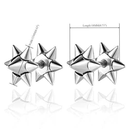 BIYONGDE Hipster Spike Star Screw Stud Earrings for Men, Mens Punk Rock Emo Earrings Stainless Steel with Screw Back thumbnail 3