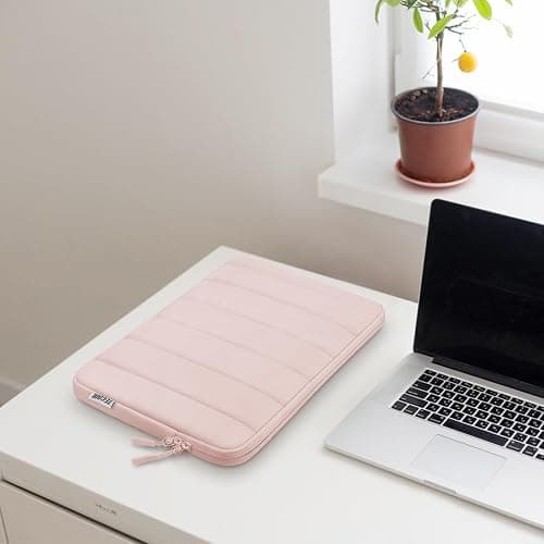 TECOOL Puffy Laptop Case 14 inch, Laptop Sleeve 14 inch for 14" Lenovo Thinkpad Ideapad HP EliteBook Pavilion Dell Chromebook, Protective Waterproof Sleeve 14 inch Computer Bag with Small Case,Pink thumbnail 7