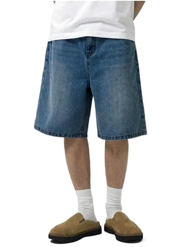 LuminBlaze Mens Baggy Jean Shorts Loose Fit Vintage Wide Leg Jorts Y2K Streetwear Hip Hop Casual Denim Shorts - Image 1