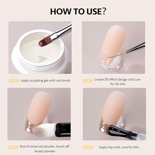 GAOY 3D Sculpting Gel for Nail Art, Semi-solid Modeling Gel for Rubbing Chrome Nail Powder, Sticking Rhinestones and Painting, No Wipe thumbnail 6