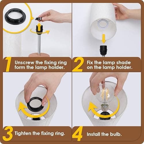 Yarra-Decor Bedside Table Lamp with USB Port - Touch Control for Bedroom Wood 3 Way Dimmable Nightstand Lamp with Round Flaxen Fabric Shade for Living Room, Dorm, Home Office (LED Bulb Included) - Fabric thumbnail 7