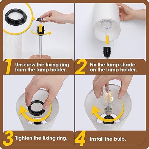 Yarra-Decor Bedside Table Lamp with USB Port - Touch Control for Bedroom Wood 3 Way Dimmable Nightstand Lamp with Round Flaxen Fabric Shade for Living Room, Dorm, Home Office (LED Bulb Included) - Fabric thumbnail 7