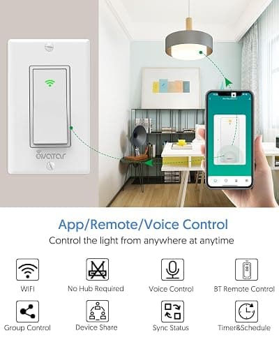 Smart Light Switch with Bluetooth Remote, Single Pole One-Way WiFi Wall Switch, Smart Life App & Voice Control, Compatible with Alexa & Google Assistant, Neutral Wire Required, No Hub Needed thumbnail 2