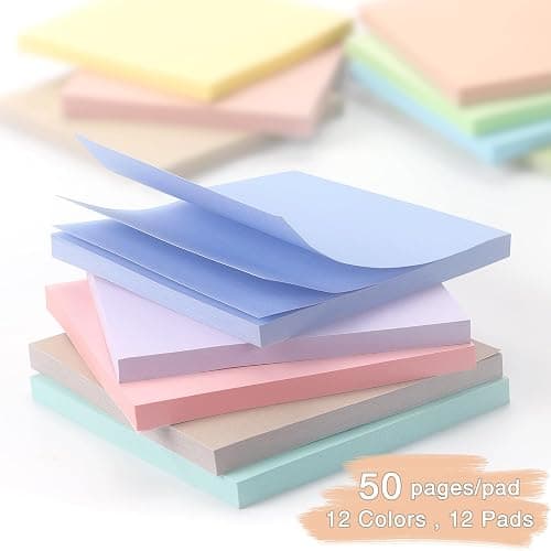 Osboo Sticky Notes 3x3 Inch, 12 Pack, 12 Pastel Multi Colors Note Pads, 50 Sheets/Pad, Perfect for Office, School, and Home Organization thumbnail 5