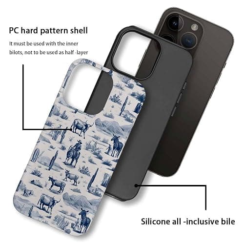 kiritfox Case Compatible with iPhone 11 Pro Max,Hybrid 2-Layer Hard Shell,Shockproof Soft for Girl Women,Vintage Western Horses Cow thumbnail 3