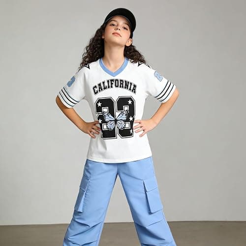 Afsmlys Tween Girls Clothes Short Sleeve Graphic T-Shirt Top + Cargo Pants 2pcs Outfit Set, Size 7-15Years thumbnail 5