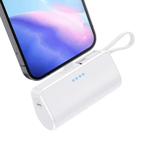 Mini Portable Charger for iPhone with Built-in Type-C Cable, 5200mAh Ultra-Compact Power Bank, PD 20W Fast Charging Battery Pack Phone Charger for iPhone 16/15/14/13, Samsung, Google, Android (White) - Image 1