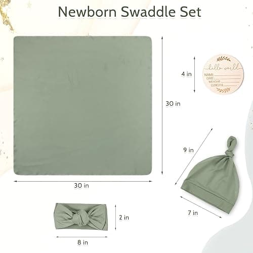 TANOFAR 4-Pack Newborn Swaddle Blanket for Baby Girls & Boys, Ultra Soft Receiving Blankets with Matching Headband and Beanie Set Baby Nursery Swaddle Wrap (Green) thumbnail 3