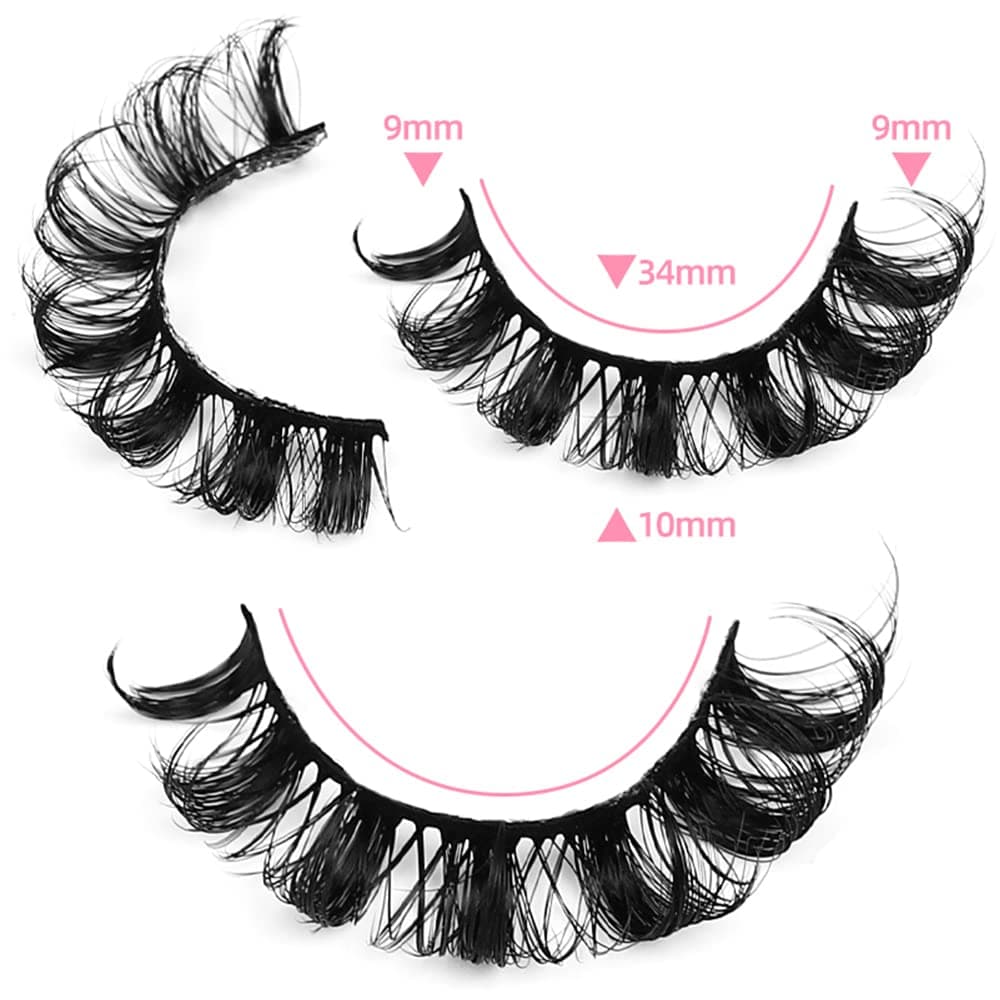 Natural Look False Eyelashes Russian Strip Lashes D Curly Faux Mink Lashes Wispy Fluffy Volume Russian Lashes 3D Effect Fake Eyelashes (10 Pairs) thumbnail 3