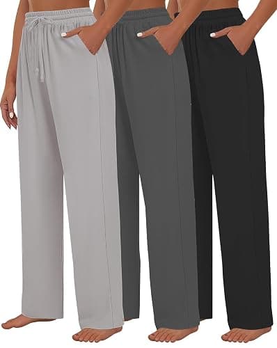 Kivdol 3 Pack Womens Yoga Sweatpants Wide Leg Lounge Pajamas Pants Drawstring Workout Comfy Joggers Sweatpants Pants Pockets - Image 1