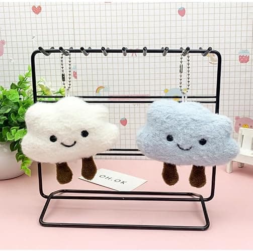 HSYHERE Super Cute Kawaii Smiling Face Happy Cloud Plush Cloud Baby Women Girls Keychain Pendant Metal Key Ring Keychain thumbnail 5