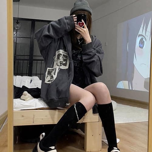 Alt Emo Clothes Women Oversized Zip Up Hoodies Rhinestone Y2k Aesthetic Skeleton Sweatshirts Grunge Gothic Jacket Streetwear thumbnail 6