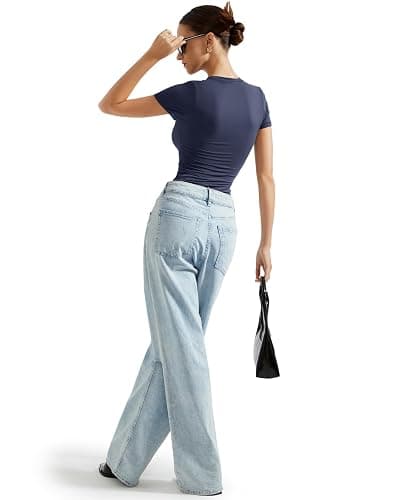 SUUKSESS Women Double Lined Fitted Basic Tee Crew Neck Short Sleeve Y2K Crop Top thumbnail 6
