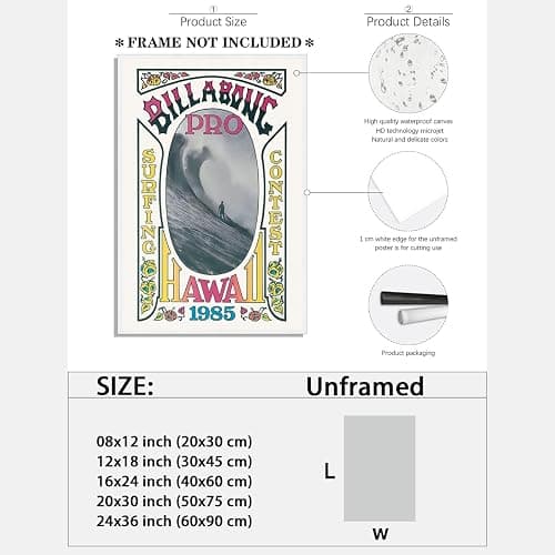 Vintage Hawaii Surf Poster Canvas Print Retro Surfing Competition Wall Art Coastal Beach Wall Picture Decor for Living Room Bedroom Bathroom California Wave Riding Shack Artwork 12x18inch Unframed thumbnail 3