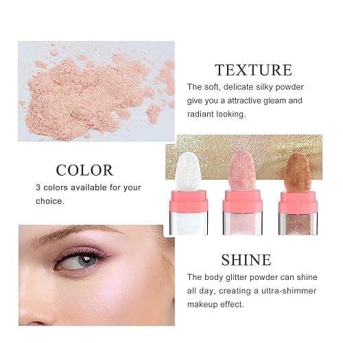 Glitter Powder Highlighter Makeup, Body Brightens the Natural Three-dimensional Face Blusher Patting Powder Highlighter. (01# White moonbeam) thumbnail 6