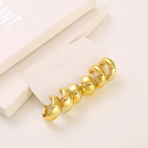 ILGANT 12 Pairs Chunky Gold Hoop Earrings Set for Women Trendy Lightweight Gold Plated Earrings Hypoallergenic Jewelry thumbnail 8