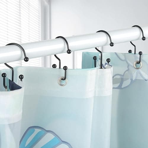 Goowin Shower Curtain Hooks, 12 Pcs Shower Curtain Rings, Durable Rust Proof Black Shower Curtain Hooks, Shower Rings for Curtain, Double Glide Shower Hooks for Shower Curtain Rods, Black thumbnail 6