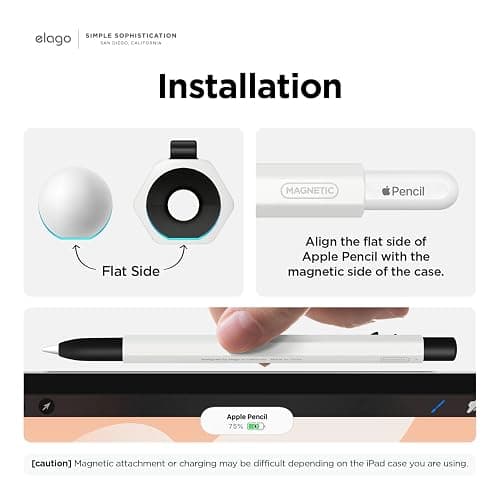 elago x MONAMI Compatible with Apple Pencil Pro Case & Apple Pencil 2nd Generation Case, Compatible with Magnetic Charging, Double Tap, Squeeze (Must Read Installation Instructions) [Black White] thumbnail 4