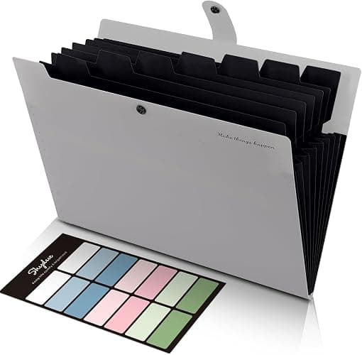 SKYDUE Dokumentenmappe A4, Mappe Mit 8 Fächern, Fächermappe A4 Mit Etiketten, Tragbar Ordnungsmappe Mappen Ordnersystem, Document Folder Für Zuhause, Büro, Schule Und Auf Reisen(Grau) - Image 1