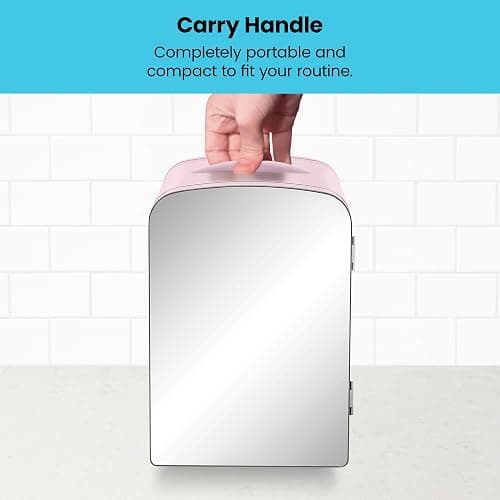 Chefman Portable Mirrored Personal Fridge, 4 Liter Mini Refrigerator, Skin Care, Makeup Storage, Beauty, Serums And Face Masks, Small For Desktop Or Travel, Cool & Heat, Cosmetic Application, Pink thumbnail 5
