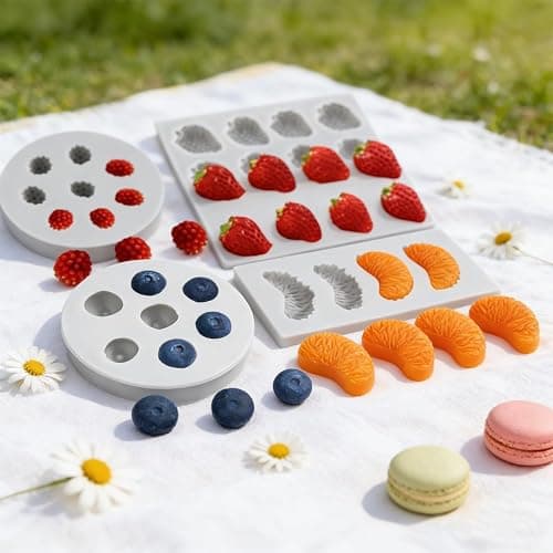 4 PCS Fruit Shaped Silicone Molds - 3D Mini Chocolate & Fruit Jelly Molds Strawberry Orange Blueberry Mulberry Candle Silicone Fruit Mold for Cupcake Decorating, Soap, Chocolate thumbnail 4