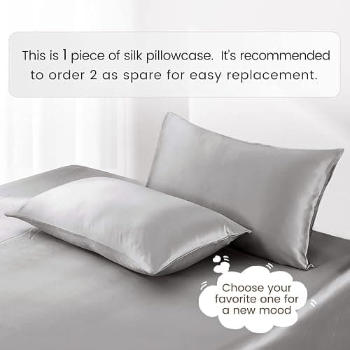 iCooBreeze Silk Pillowcases 100% Mulberry Silk Double Sided, Real Silk Pillow Case for Hair and Skin, Pillow Cover with Hidden Zipper (Standard(20"x26") 1 Pack, Silver Grey) thumbnail 5