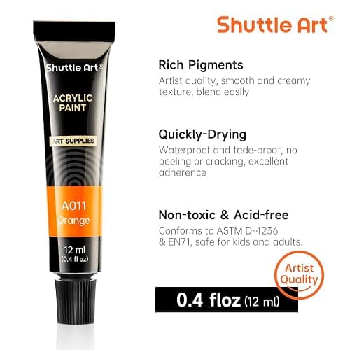 Shuttle Art Acrylic Paint Set, 30 x12ml Tubes Artist Quality Non Toxic Rich Pigments Colors Great for Kids Adults Professional Painting on Rocks Canvas Wood Clay Fabric Ceramic Crafts thumbnail 4