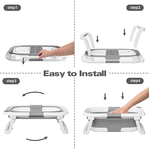 napei Collapsible Baby Bathtub,Baby Bath Tub with Soft Cushion & Thermometer,Baby Bathtub Newborn to Toddler 0-36 Months,Portable Travel Baby Tub - Bath Tub Pro - Gray thumbnail 6