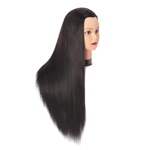 Hairingrid 26"-28" Mannequin Head Hair Styling Training Head Manikin Cosmetology Doll Head Synthetic Fiber Hair and Free Clamp Holder (Black-) thumbnail 2