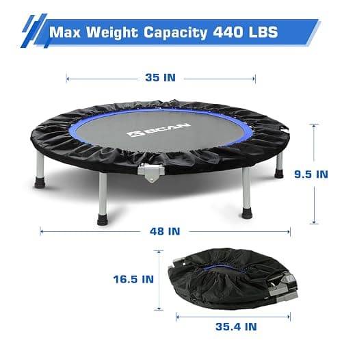 BCAN 38"/40''/48'' Foldable Mini Trampoline Fitness Trampoline with Safety Pad,Rebounder Exercise Trampoline for Adults Indoor/Garden Workout,Max Load 300lbs/440lbs thumbnail 7