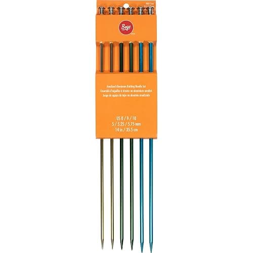 Boye 32936604000M Anodized Aluminum Straight Knitting Needle Set, US Sizes 8, 9, 10, 3 Sets - Image 1