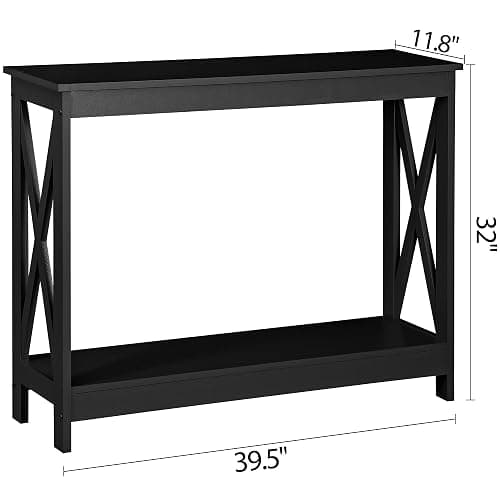 SUPER DEAL Console Table 39.5”, 2-Tier Narrow Sofa Side Table with Storage Shelf, Entrance Table for Hallway/Foyer/Living Room/Corridor/Office, Black thumbnail 3