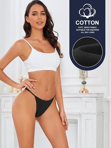 Cotton G-String Thongs for Women Underwear Breathable Stretch Low Rise Panties T-back Sexy Ladies 8 Pack thumbnail 4