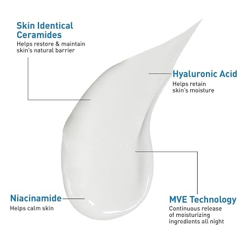 CeraVe PM Facial Moisturizing Lotion, Night Cream with Hyaluronic Acid and Niacinamide, Ultra-Lightweight, Oil-Free Moisturizer for Face, 3 Ounce thumbnail 4