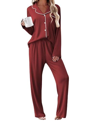 Ekouaer Womens Pajama Sets 2 Piece Long Sleeve Sleepwear Soft Button Down Pjs Lounge Set S-XXL - Image 1