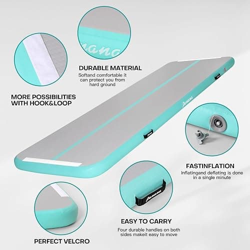 Panana Air Mat, Inflatable Air Gymnastics Mat 10ft Tumble Mats 4 Inch Thickness Air Roller Gymnastics Barrel Back Handspring Trainer/Yoga/Training/Cheerleading/Water Beach Park, Light Green thumbnail 3